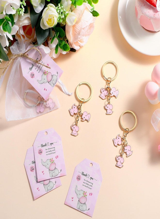 Equsion 25 Set Baby Shower Favors for Guests Elephant Keychain Decoration with Thank You Card for Girl Boy Gender Reveal Gift(Pink) - Image 5