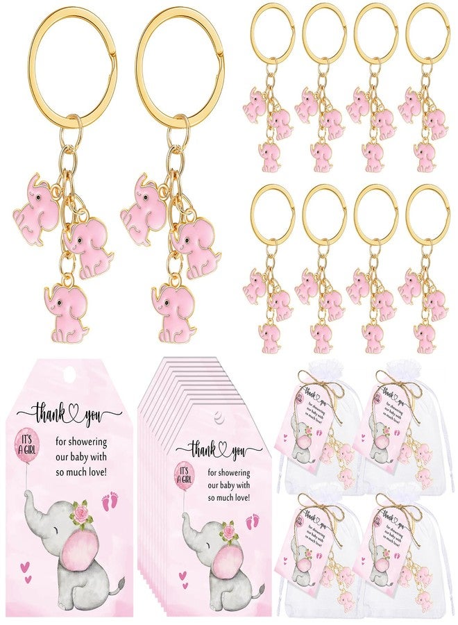 Equsion 25 Set Baby Shower Favors for Guests Elephant Keychain Decoration with Thank You Card for Girl Boy Gender Reveal Gift(Pink) - Image 1