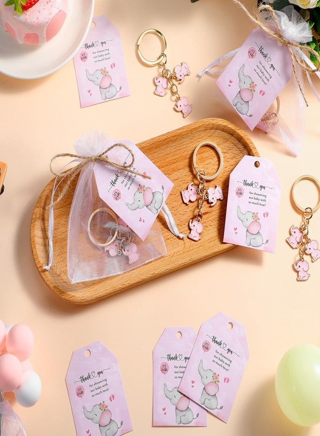 Equsion 25 Set Baby Shower Favors for Guests Elephant Keychain Decoration with Thank You Card for Girl Boy Gender Reveal Gift(Pink) - Image 4