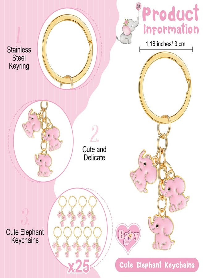 Equsion 25 Set Baby Shower Favors for Guests Elephant Keychain Decoration with Thank You Card for Girl Boy Gender Reveal Gift(Pink) - Image 2