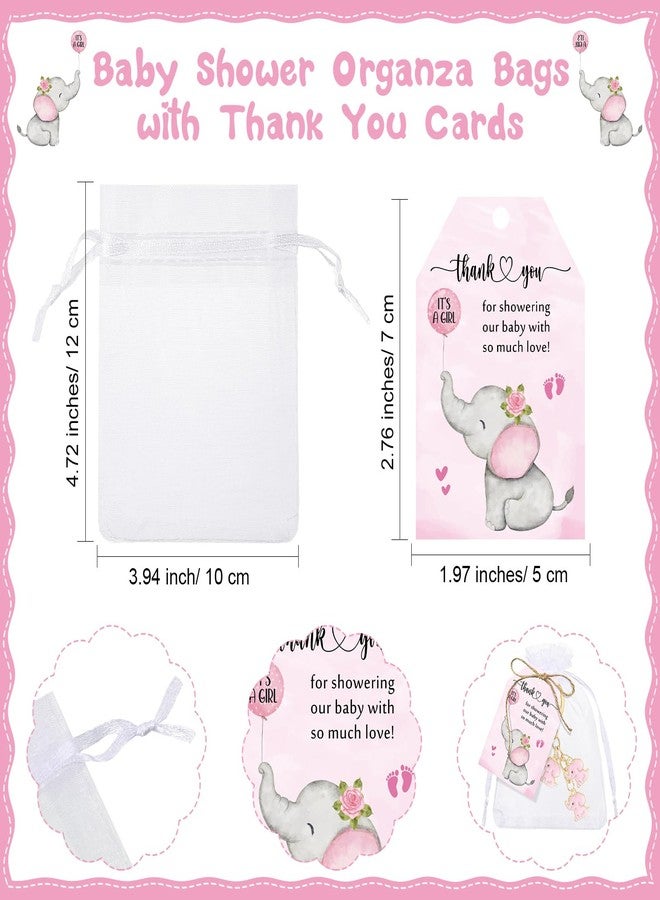 Equsion 25 Set Baby Shower Favors for Guests Elephant Keychain Decoration with Thank You Card for Girl Boy Gender Reveal Gift(Pink) - Image 3