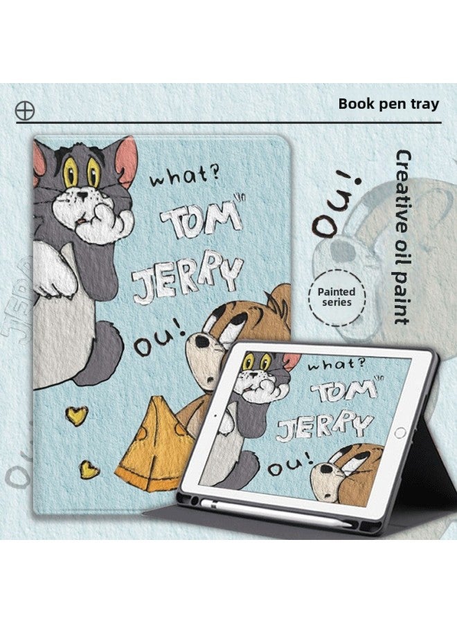 Ipad Protective Cover 2021 For Apple 10 Generation Flat Air2 Anti-fall Ipad9/8 Silicone 6 Transparent 5 Shell Air-Color: Sky Blue Cat And Mouse-Applicable Models:Ipad Pro 2018 Version Full Screen( 11inch )  - Image 1