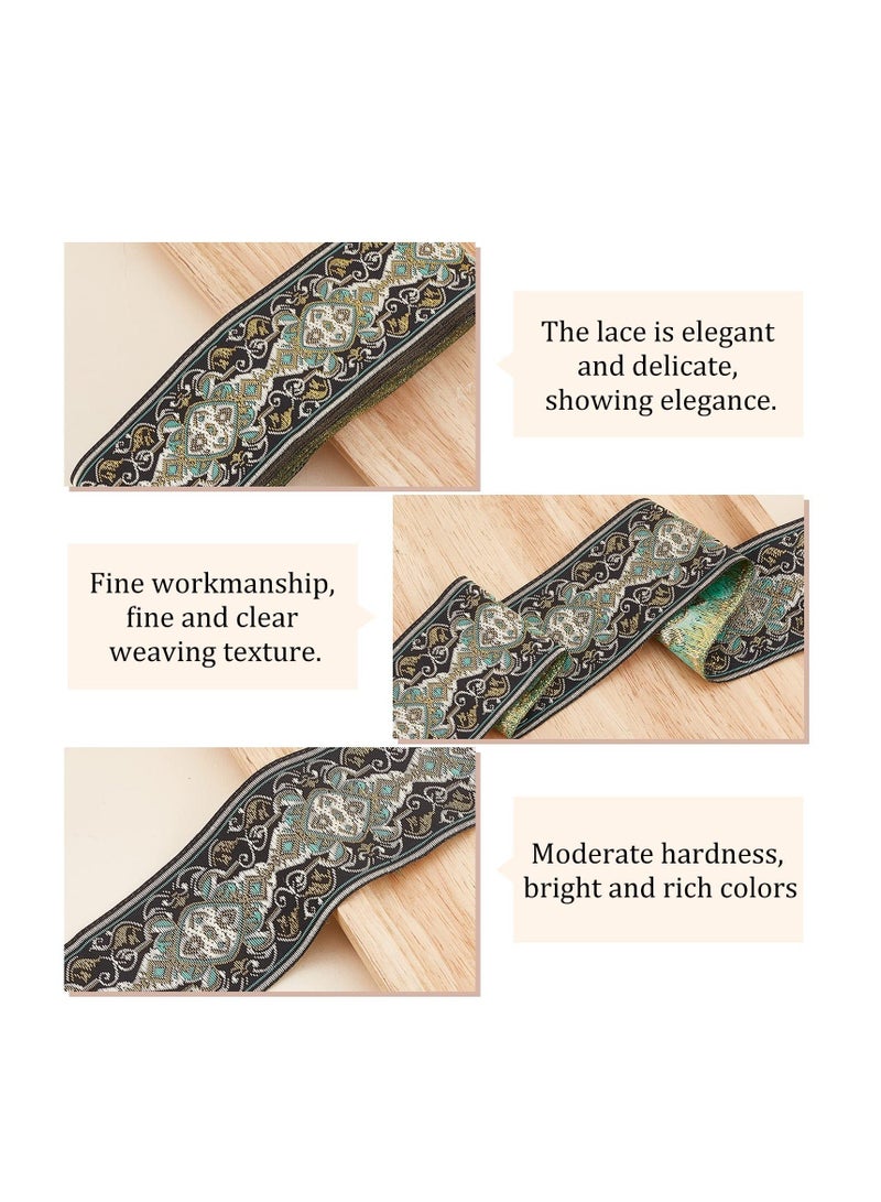 Diamond Flower Metallic Jacquard Ribbon, 2 Inch 7.7 Yard Geometric Black Green Polyester Boho Jacquard Ribbons, Tapestry Fringe Trim Embroidery, for DIY Clothes Pillow Straps, Cloth Home Decor - Image 4