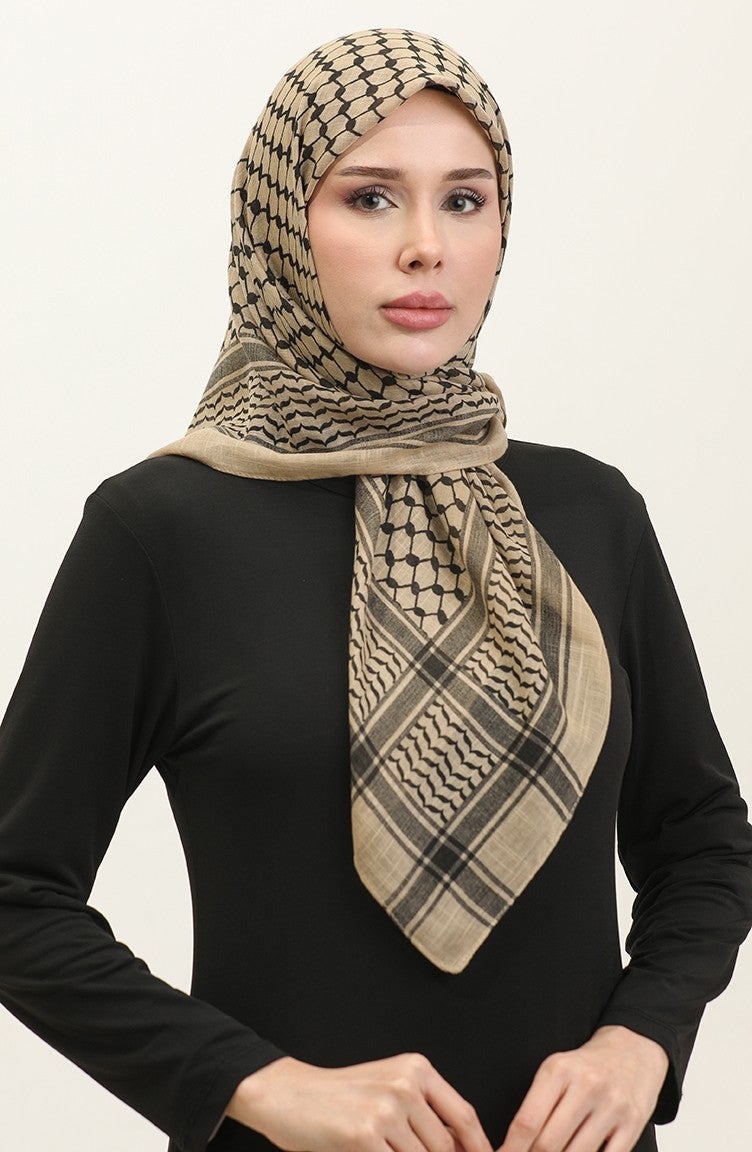 Sefa Merve Palestinian Keffiyeh Scarf 1001-03 Beige  - Image 1