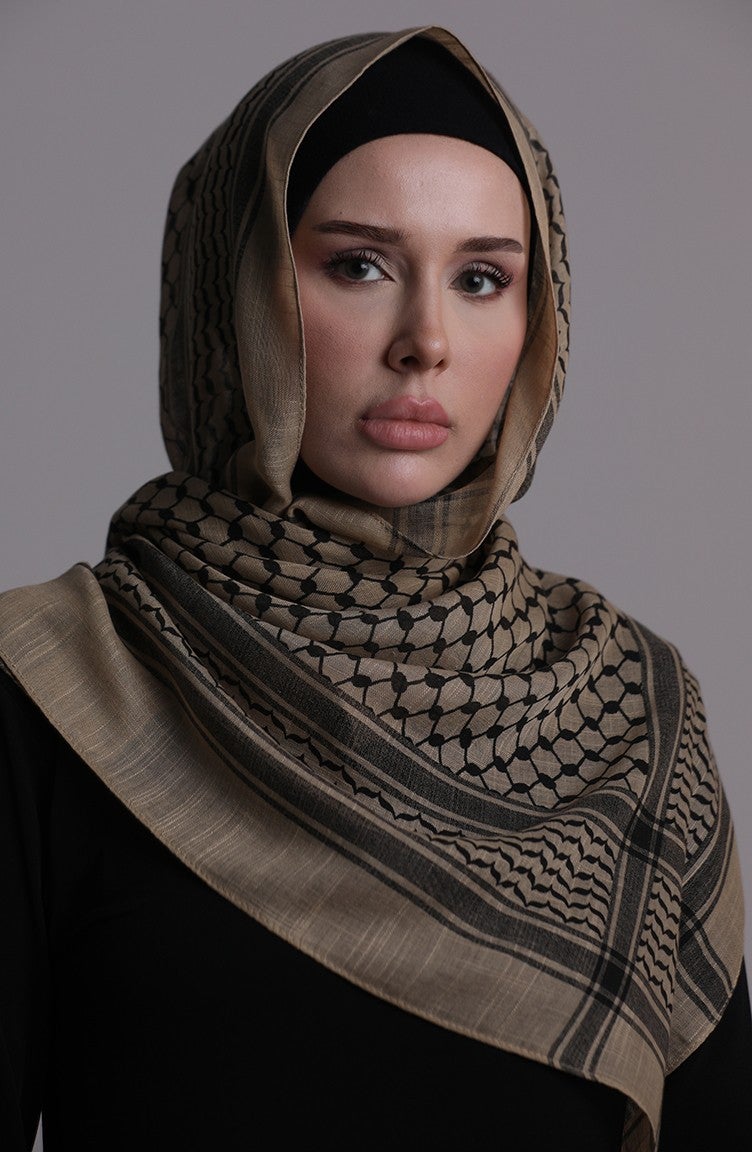 Sefa Merve Palestinian Keffiyeh Scarf 1001-03 Beige  - Image 5