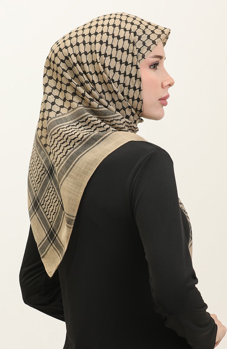 Sefa Merve Palestinian Keffiyeh Scarf 1001-03 Beige  - Image 3