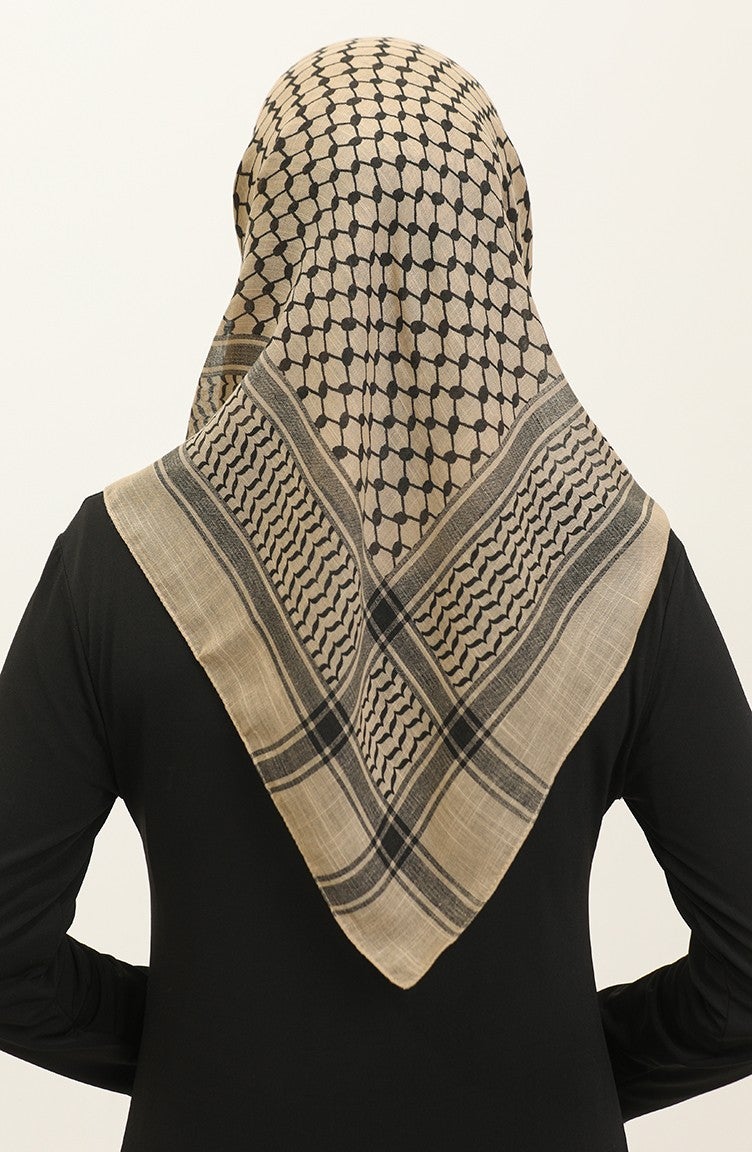 Sefa Merve Palestinian Keffiyeh Scarf 1001-03 Beige  - Image 4