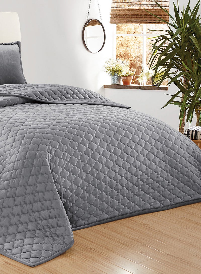 Moon 6 Pieces Solid Color Comforter Set For All Season King Size 220x240 Cm Velvet Bedding Set Geometric Cloud Stitched Design Carbon Grey - Image 2