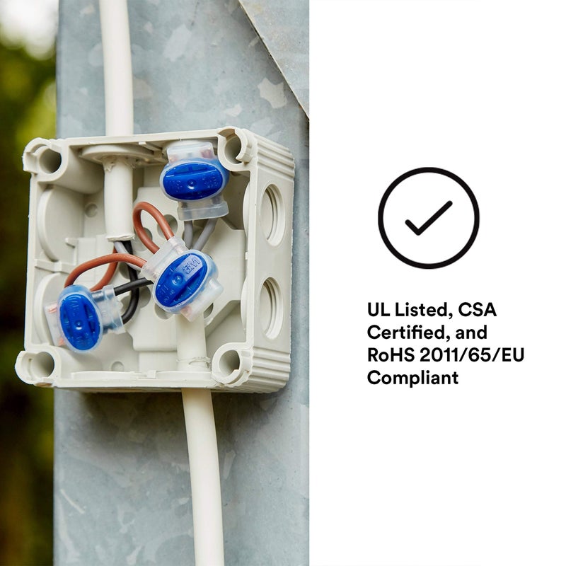 3M Scotchlok Electrical IDC (Insulation Displacement Connector) 314-BOX, Pigtail, Self-Stripping, Moisture-Resistant, Blue, 22-14 AWG (solid/stranded), Pack of 50 - Image 5