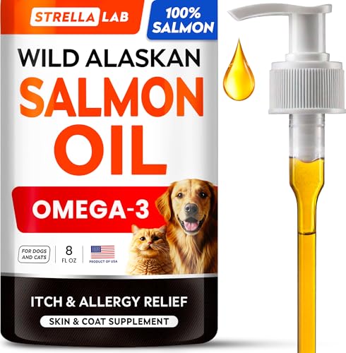 StrellaLab Wild Alaskan Salmon Oil for Dogs - Natural Omega 3 for Dogs & Cats, Itch & Allergy Relief, Skin & Coat Support - Fish Oil Liquid, EPA+DHA Fatty Acids for Hip&Joint, Immune&Heart Health 8 Oz - Image 1