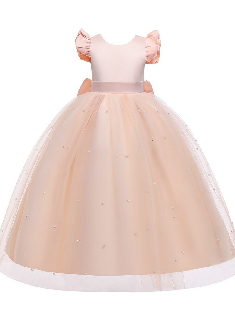 Loquat Princess Flower Cap Sleeve Maxi Dress Champagne - Image 1