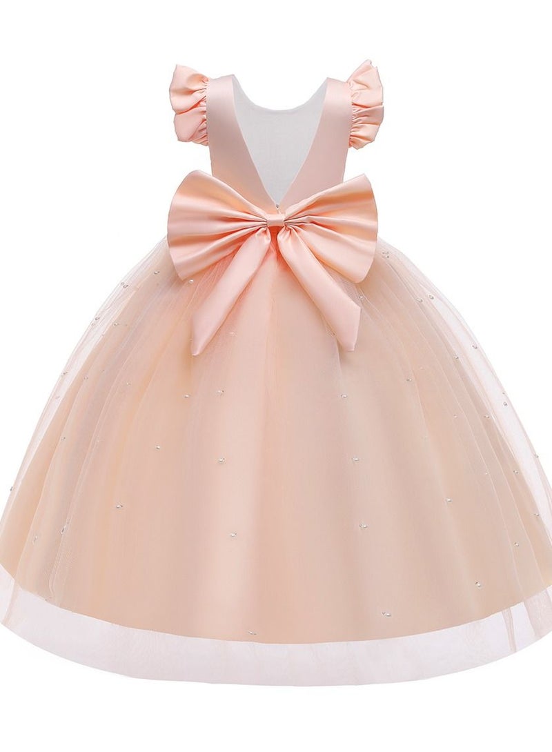 Loquat Princess Flower Cap Sleeve Maxi Dress Champagne - Image 2