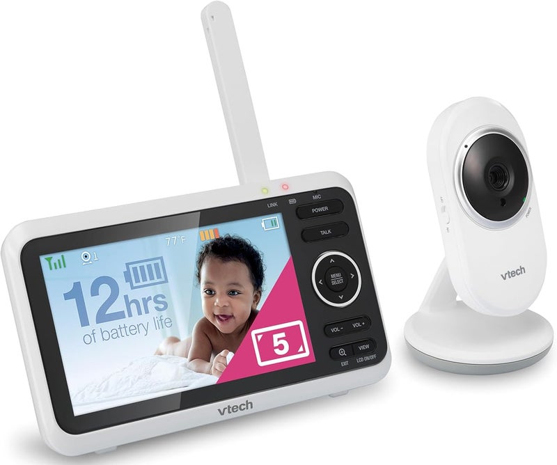 VTech VM350 Video Monitor with Battery Supports 12-hr Video-Mode, 21-hr Audio-Mode, 5" Screen, 1000ft Long Range, Bright Night Vision, 2-Way Talk, Auto-on Screen, Lullabies - Image 1
