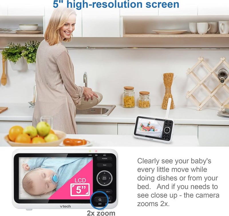 VTech VM350 Video Monitor with Battery Supports 12-hr Video-Mode, 21-hr Audio-Mode, 5" Screen, 1000ft Long Range, Bright Night Vision, 2-Way Talk, Auto-on Screen, Lullabies - Image 4