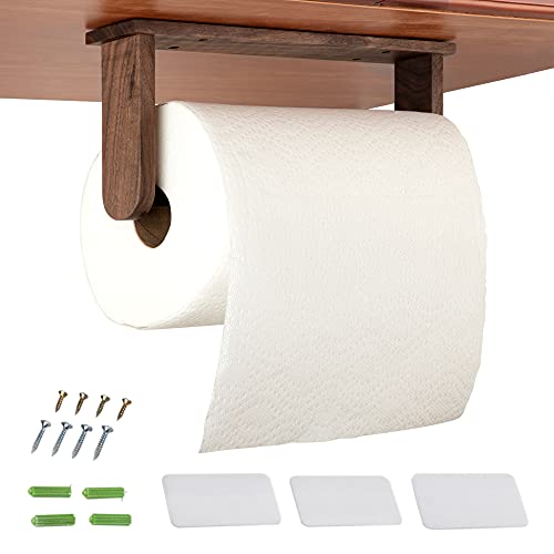 klleyna Wood-Paper-Towel-Holder-Under-Cabinet-Kitchen-Handmade - Wall Mounted/Adhesive No Drill Sturdy Roll Hanging Organizer, Horizontal Papertowel Dispenser Easytear, Handcraft Decor Gift Real Woodwork Home - Image 1