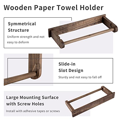 klleyna Wood-Paper-Towel-Holder-Under-Cabinet-Kitchen-Handmade - Wall Mounted/Adhesive No Drill Sturdy Roll Hanging Organizer, Horizontal Papertowel Dispenser Easytear, Handcraft Decor Gift Real Woodwork Home - Image 2