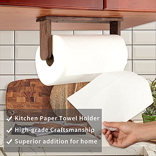 klleyna Wood-Paper-Towel-Holder-Under-Cabinet-Kitchen-Handmade - Wall Mounted/Adhesive No Drill Sturdy Roll Hanging Organizer, Horizontal Papertowel Dispenser Easytear, Handcraft Decor Gift Real Woodwork Home - Image 3