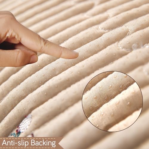 HOKIPO Premium Dutch Velvet Sofa Cover Mat with Frill for 1/2/3 Seater and L Shape Sofa. Make Your Own Sofa Cover Set, Mat Length 90(D) x 90(L) cm, Caramel Beige (AR-5734-BGE) - Image 3