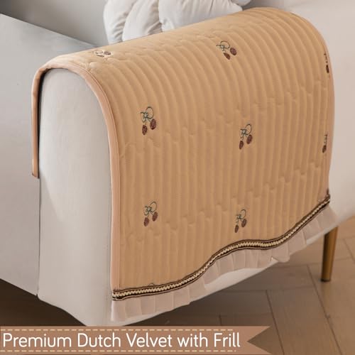 HOKIPO Premium Dutch Velvet Sofa Cover Mat with Frill for 1/2/3 Seater and L Shape Sofa. Make Your Own Sofa Cover Set, Mat Length 90(D) x 90(L) cm, Caramel Beige (AR-5734-BGE) - Image 2