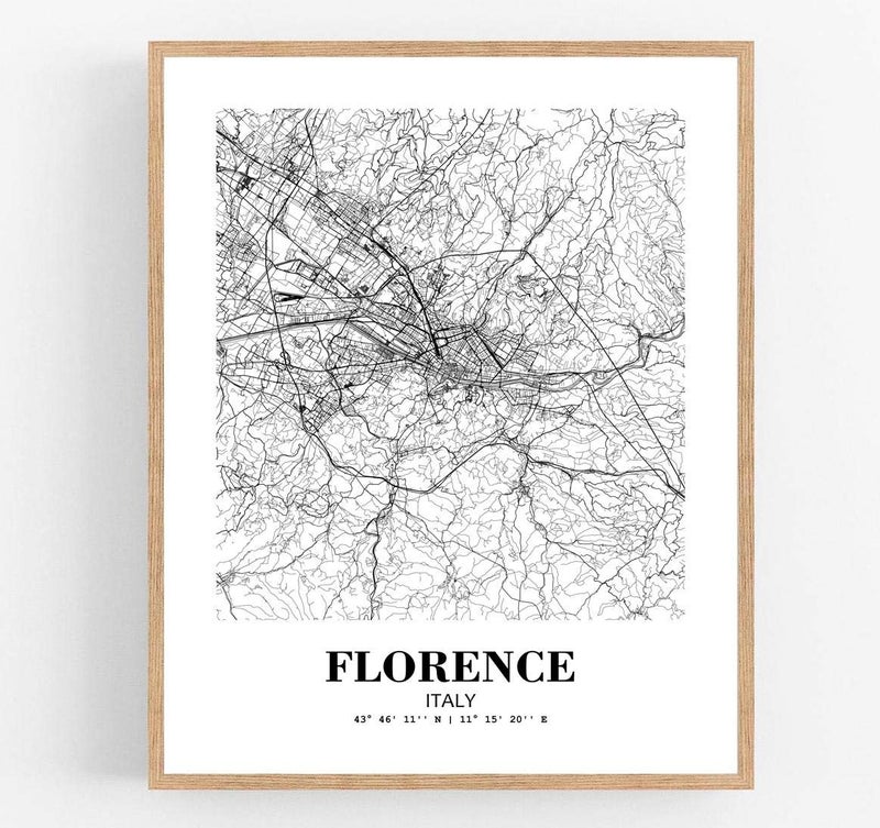 Eleville 11X14 Unframed Florence Italy City View Abstract Road Modern Map Art Print Poster Wall Office Home Decor Minimalist Line Art Hometown Housewarming wgn321