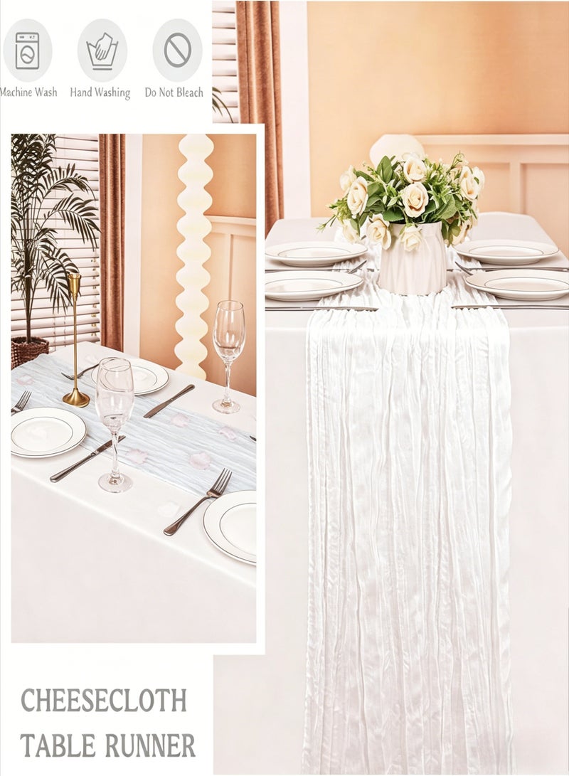 AETHER 2pcs 90*300CM Table Runners, Boho Gauze Table Runner, Translucent Table Runner Chessian Tablecloth for Wedding Reception Bridal Shower Party Decoration Table Centerpiece (White) - Image 2