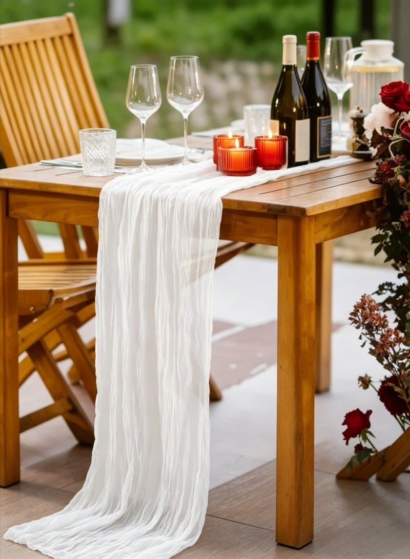 AETHER 2pcs 90*300CM Table Runners, Boho Gauze Table Runner, Translucent Table Runner Chessian Tablecloth for Wedding Reception Bridal Shower Party Decoration Table Centerpiece (White) - Image 3