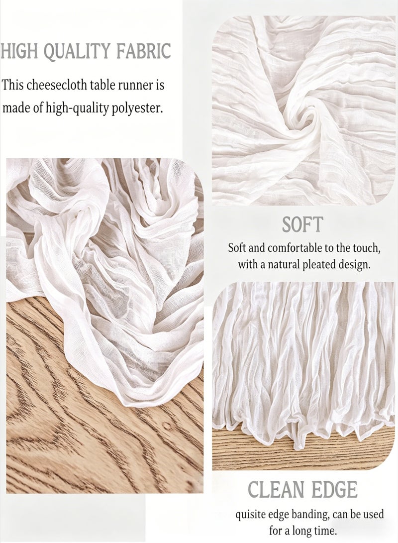 AETHER 2pcs 90*300CM Table Runners, Boho Gauze Table Runner, Translucent Table Runner Chessian Tablecloth for Wedding Reception Bridal Shower Party Decoration Table Centerpiece (White) - Image 4
