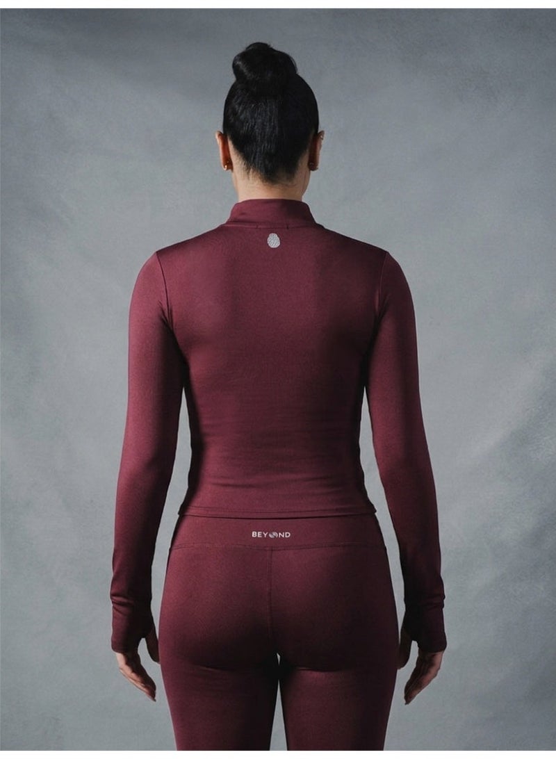 Beyond Sportswear Women's Burgundy 1/4 Zip Long sleeve top - Image 2