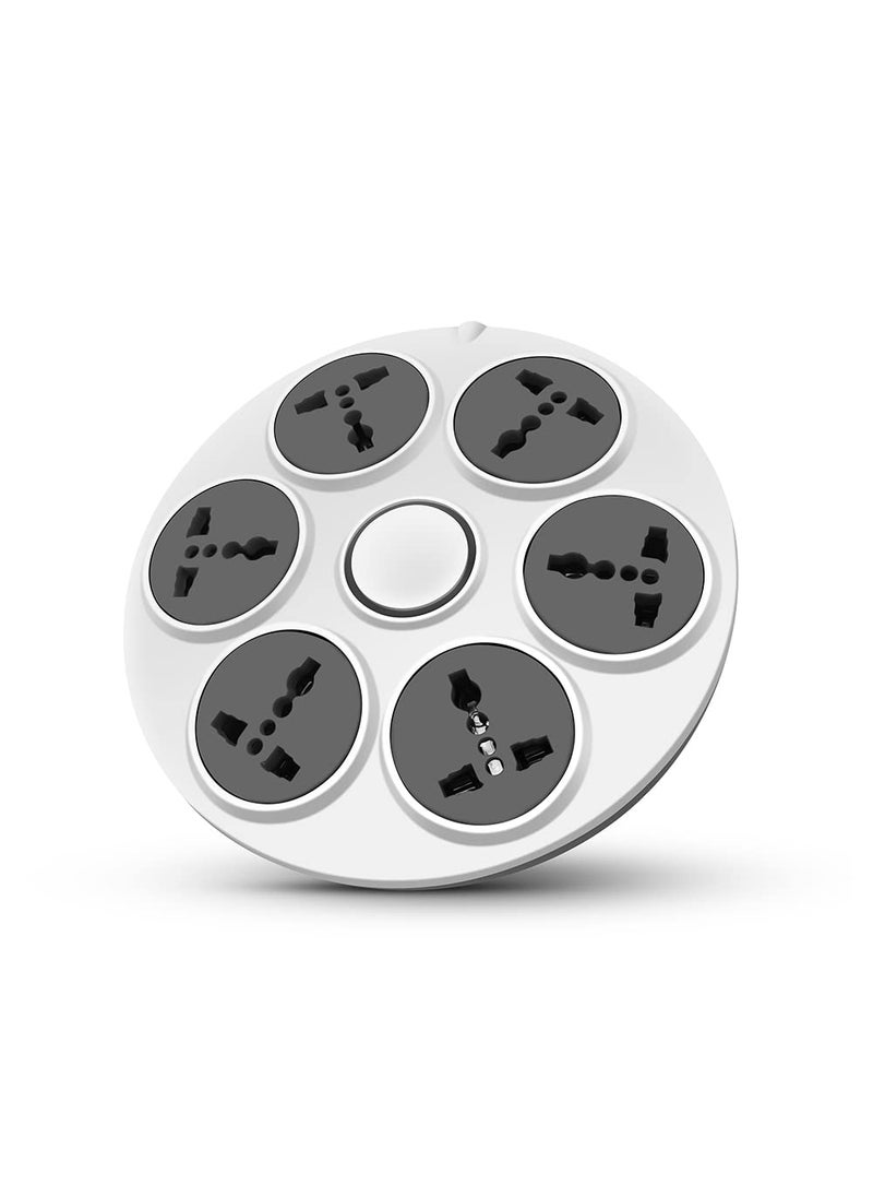WIPRO Wipro North West UFO 61 Flex Box with 6 Universal Socket Single Switch 2 meter long Extension Cord Ultra smooth Rotation Round Powerstrip for Home Office Pack of 1 Grey White  - Image 2