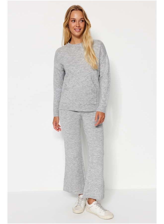 trendyol - Gray Soft Textured Basic Knitwear Top-Bottom Set TWOAW24AU00100 - Image 1