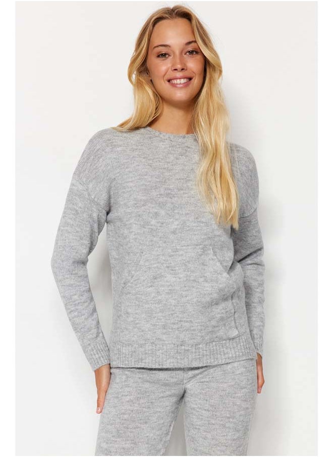 trendyol - Gray Soft Textured Basic Knitwear Top-Bottom Set TWOAW24AU00100 - Image 1