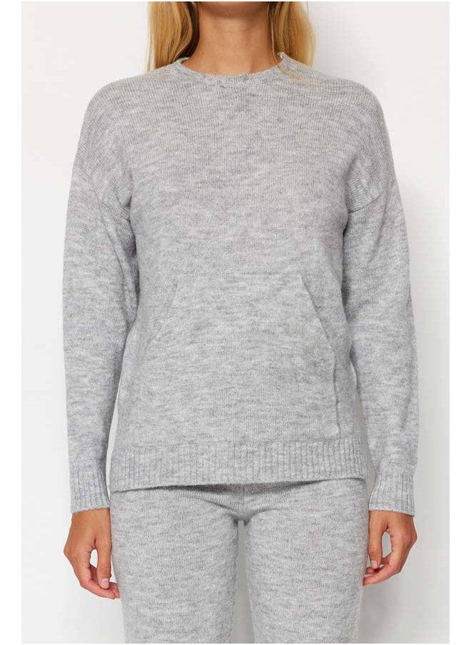 trendyol - Gray Soft Textured Basic Knitwear Top-Bottom Set TWOAW24AU00100 - Image 1