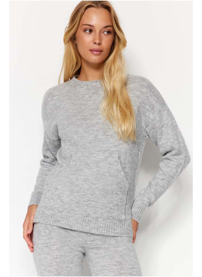trendyol - Gray Soft Textured Basic Knitwear Top-Bottom Set TWOAW24AU00100 - Image 1
