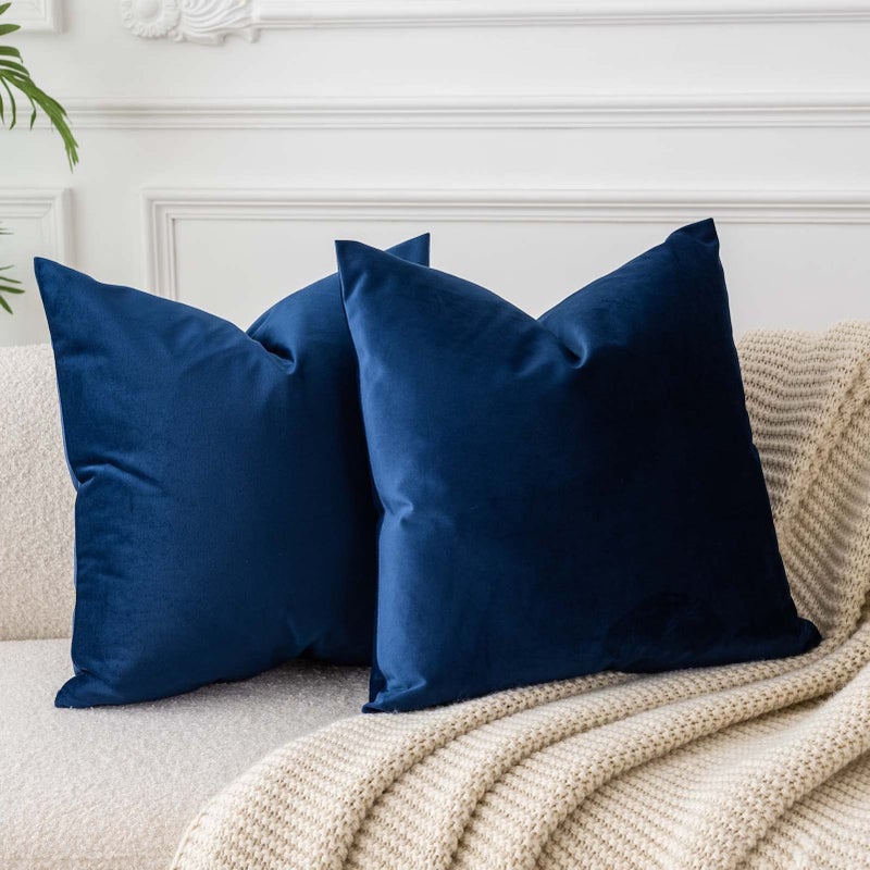 JUSPURBET Throw Pillow Covers Set of 2 Decorative 22x22 Velvet Pillow Covers for Couch Sofa Bed Soft Cushion Covers Cases with Invisible Zipper for Living Room Home DecorNavy Blue