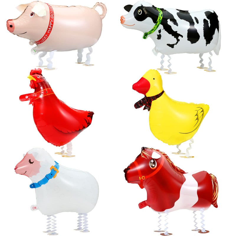 KESOTE Farm Animal Balloons 6 Pack Inflatable Farm Animals Walking Balloons for Birthday Party Decorations Farm Animal Birthday Party Supplies - Image 2