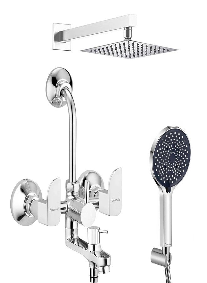 Specule Alive Series Brass, 3-in-1 Wall Mixer with 8 Inches Overhead Shower Set | Multi Flow Hand Shower Set | Mixer Tap For Bathroom | Mixer For Bathroom - Image 1