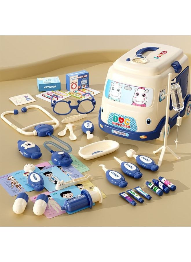 Simulation Children's Medicine Box Toys Full Set Of Small Doctor Equipment Children's Toys Girls Children's Toolbox-Colour:Basic Version [blue Ambulance Storage] 39-piece Set-Specification:Standard Version  - Image 1