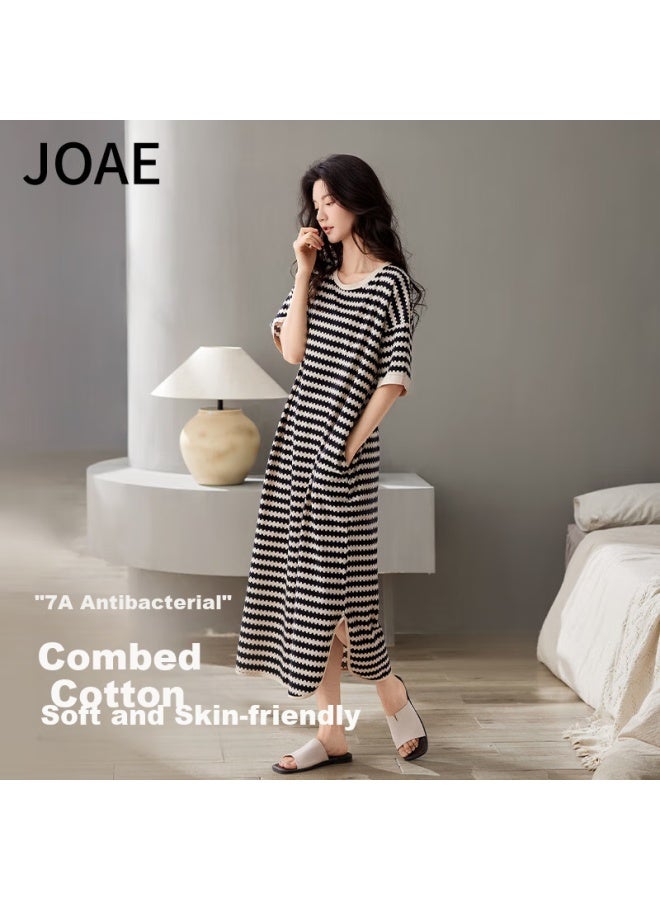 Joae Women's Striped Cotton Nightgown Dress With Mid-sleeves, Soft Ladies' Sleepwear XL - Image 1