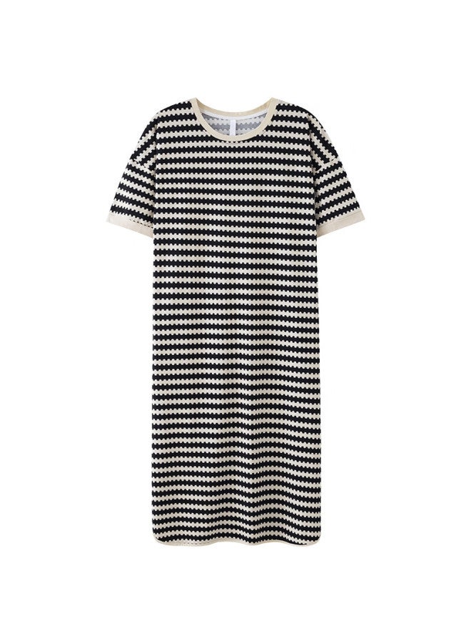 Joae Women's Striped Cotton Nightgown Dress With Mid-sleeves, Soft Ladies' Sleepwear XL - Image 2