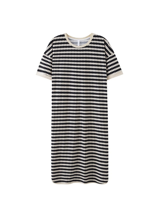 Joae Women's Striped Cotton Nightgown Dress With Mid-sleeves, Soft Ladies' Sleepwear XL - Image 3