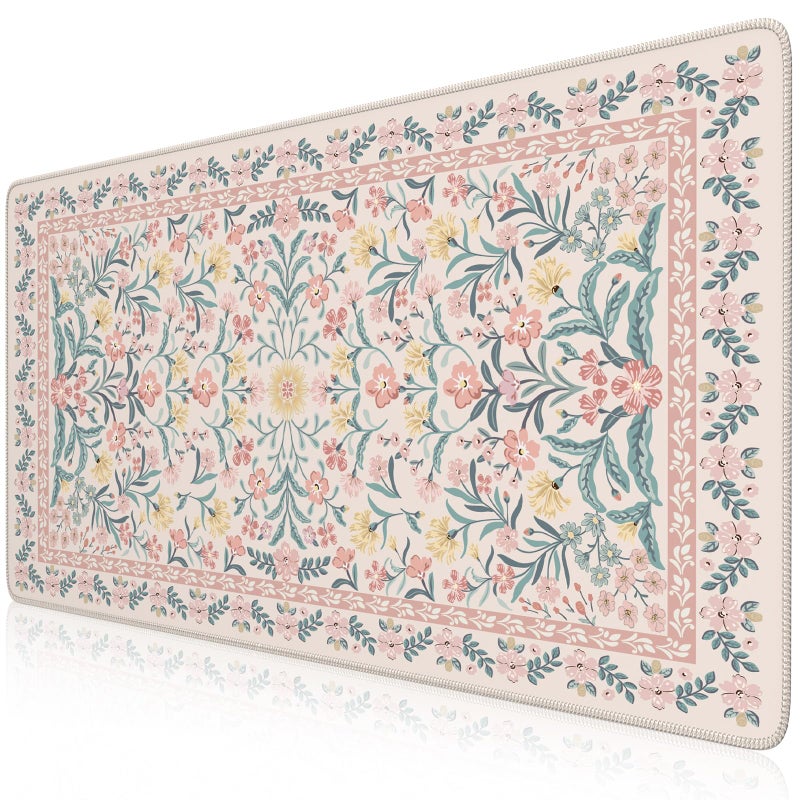 iCasso Desk Mat for Keyboard and Mouse, Large Mouse Pad, Desk Pad Mat, Anti-Slip Big Mousepad with Stitched Edges for Computer Desktop(Peach Pink) - Image 1