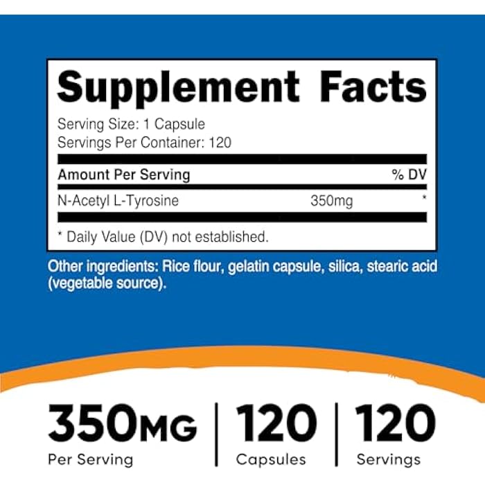 Nutricost N-Acetyl L-Tyrosine (NALT) 350mg, 120 Capsules - Gluten Free, Non-GMO - Image 2