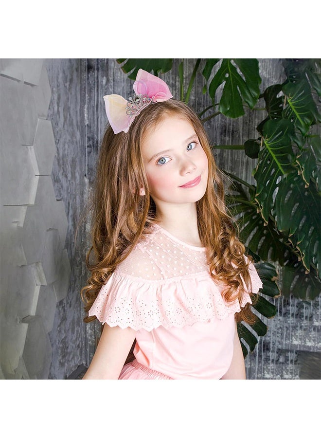 Photon 2 Pcs Crown Bow Hair Clips, Hair Styling Accessories for Girls & Kids, Diamond Crown Hair Bows Princess Headband with Metal Snap - Image 5