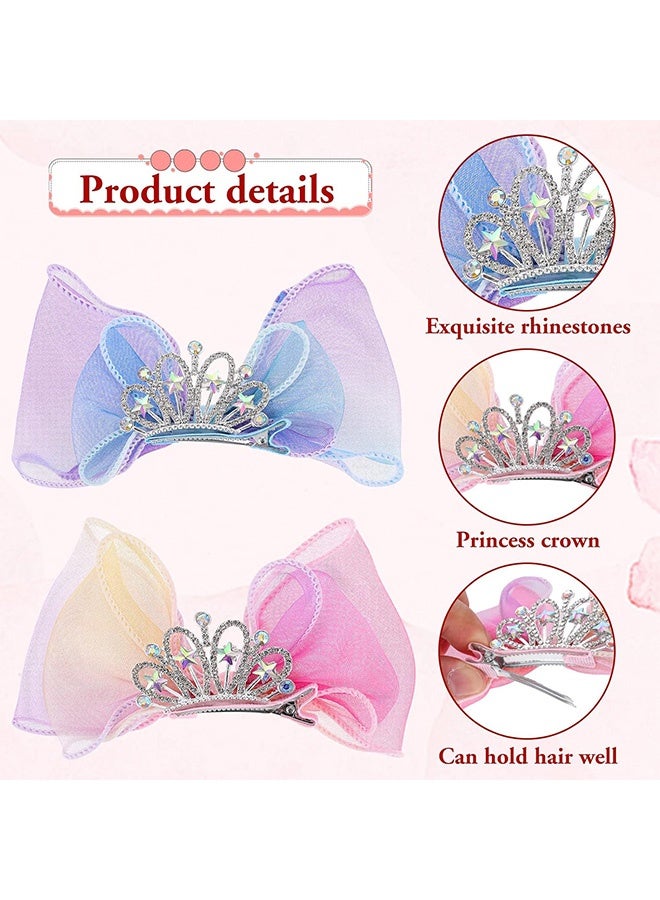 Photon 2 Pcs Crown Bow Hair Clips, Hair Styling Accessories for Girls & Kids, Diamond Crown Hair Bows Princess Headband with Metal Snap - Image 3