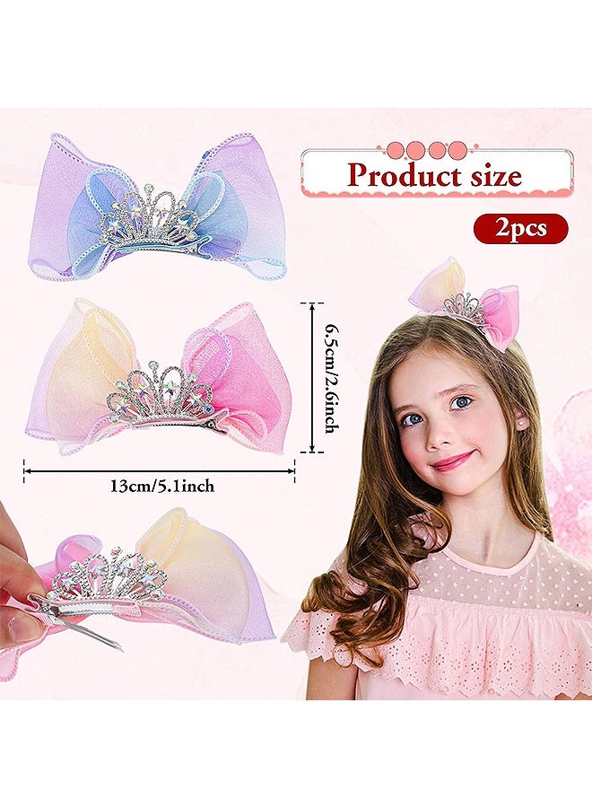 Photon 2 Pcs Crown Bow Hair Clips, Hair Styling Accessories for Girls & Kids, Diamond Crown Hair Bows Princess Headband with Metal Snap - Image 2