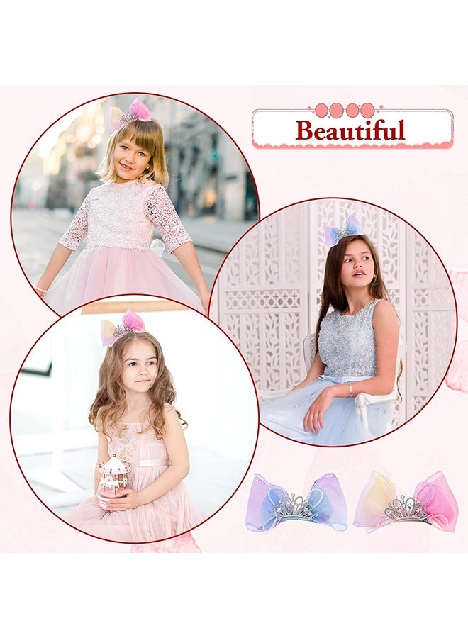 Photon 2 Pcs Crown Bow Hair Clips, Hair Styling Accessories for Girls & Kids, Diamond Crown Hair Bows Princess Headband with Metal Snap - Image 4