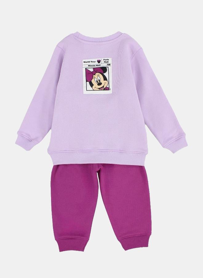 Disney Girl Cotton Pajama Set – Purple/Berry with Minnie Print - Image 2