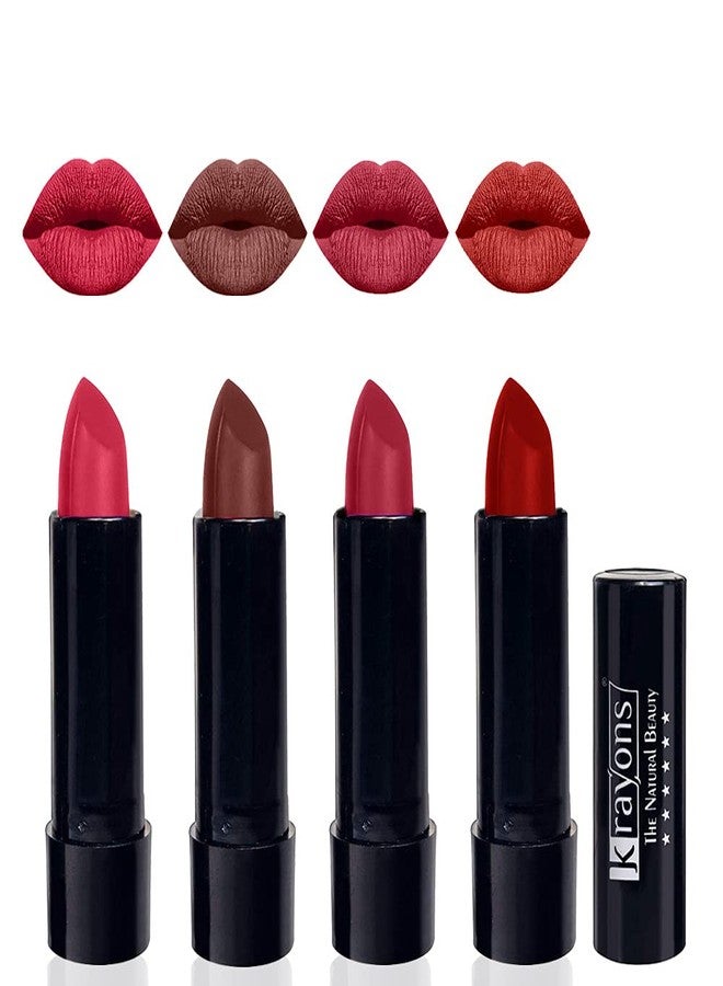 Krayons Cute Pop Moisturizing Matte Lipstick, Waterproof, First Crush, Brick Tone, Orange Tango, Centre Stage, 3.5gm Each (Pack of 4) - Image 1