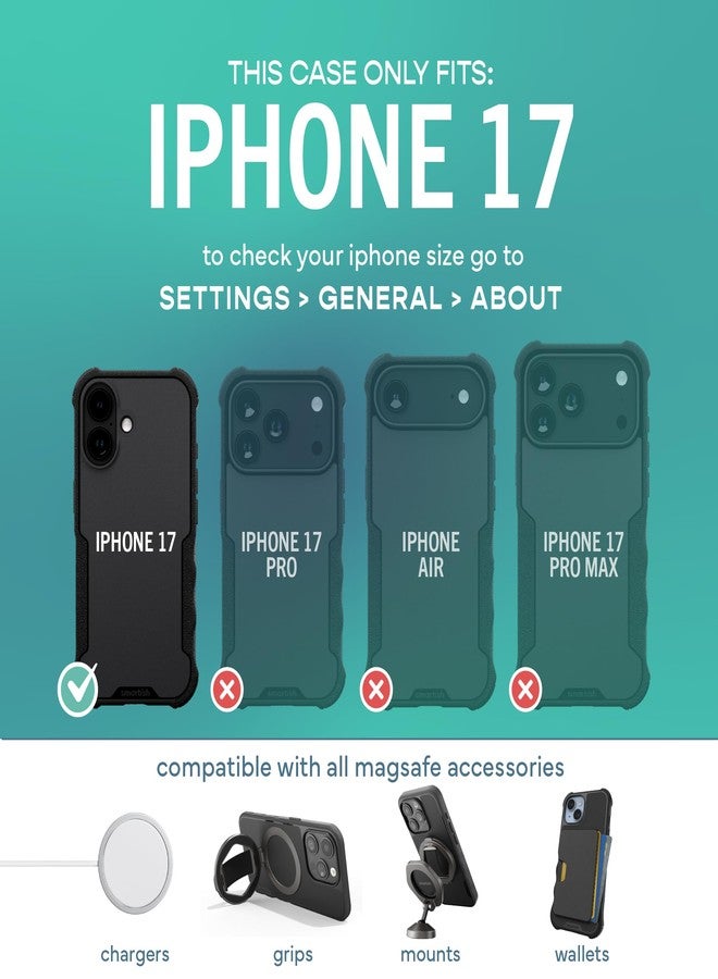 سمارتيش جراب Smartish® MagSafe لهاتف iPhone 17 - جراب Gripzilla المغناطيسي الواقي [متين وقوي] غطاء مدرع شديد التحمل مع حماية تم اختبارها ضد السقوط لهاتف Apple iPhone 17 - Black Tie Affair - Image 5
