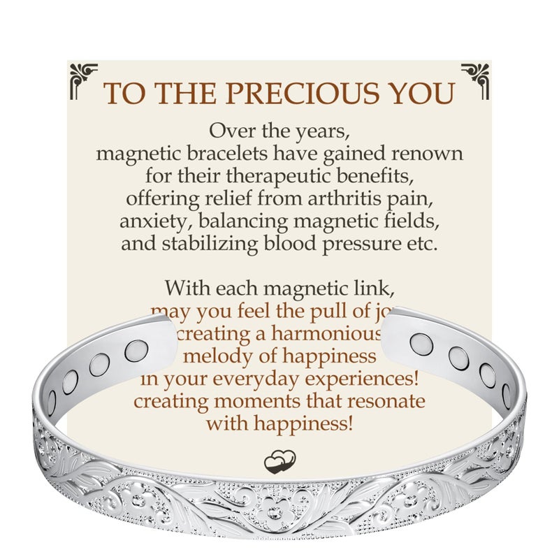 Feraco Copper Bracelet for Women, 12X Ultra Strength Magnetic Bracelets, 99.99% Pure Copper Cuff Bangle with 3500 Gauss Neodymium Magnets & Sparkling Cubic Zirconia, Silver - Image 1
